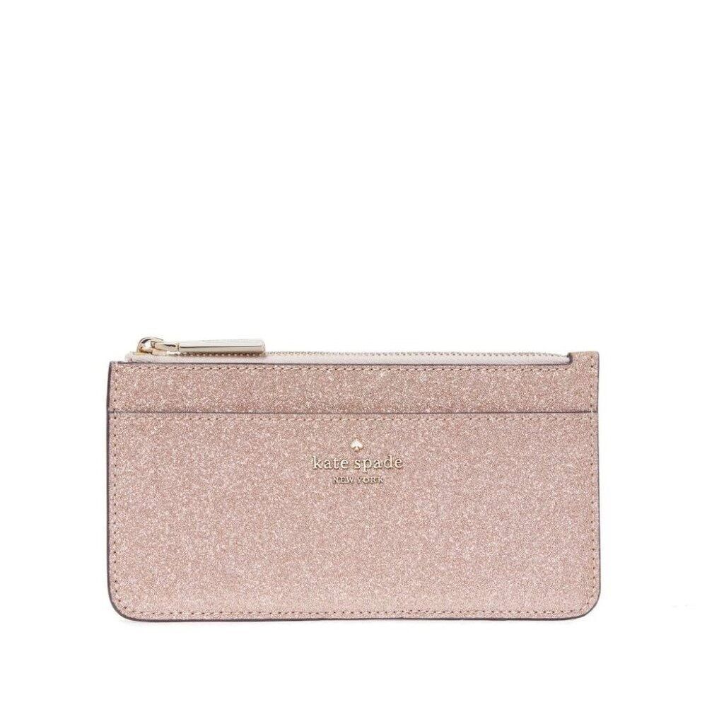 Kate Spade Wallet Tinsel Boxed Large Slim Card Holder - Glitter Rose Gold